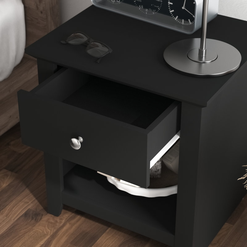 Table de chevet 1 tiroir Tevrat l 19,3 po, Noir mat