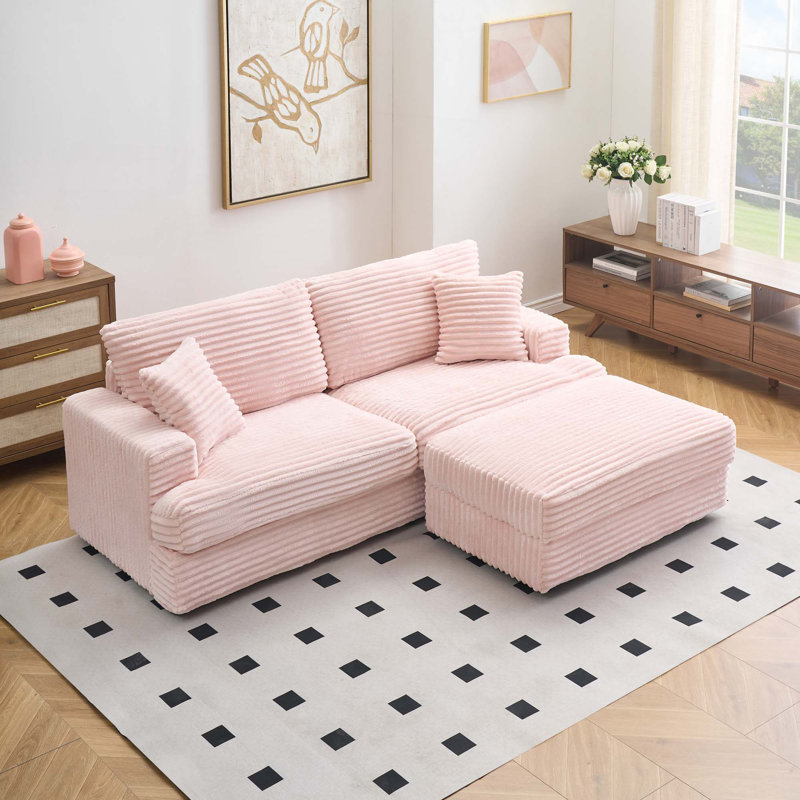 Canapé de 88,58 pouces en velours côtelé, pied de rangement simple + quatre coussins, doux comme un nuage, canapé paresseux élégant, adapté au salon et au bureau