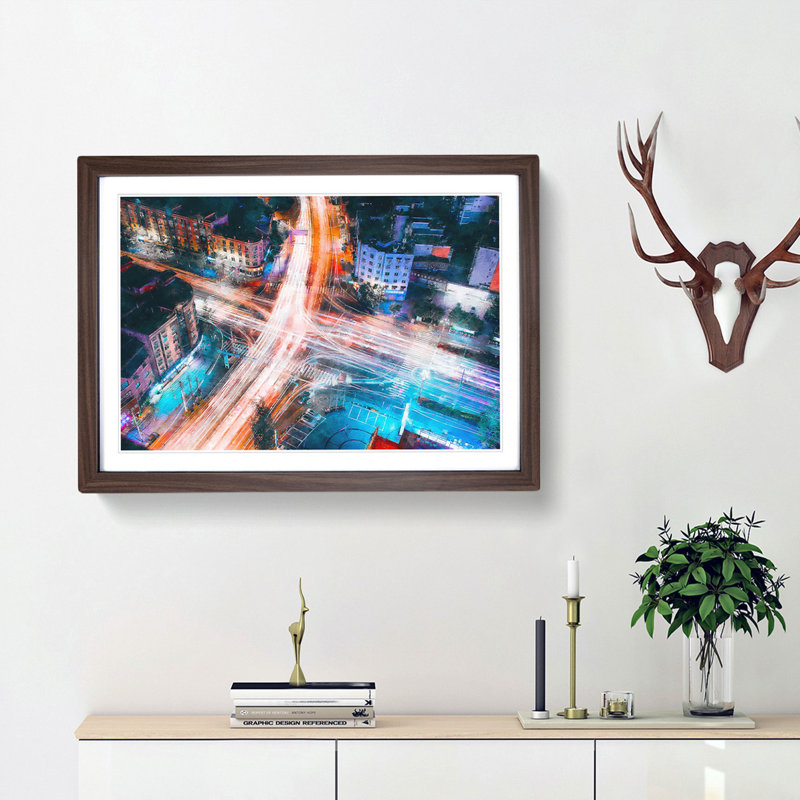 Urban City Lights - Picture Frame Graphic Art Print, Walnut Framed, 62cm H x 87cm W x 2cm D