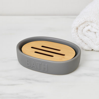 Bath D Dolomite Soap Dish Cup Dispenser with Bamboo Tray
