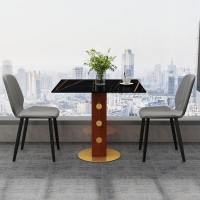 Table de conférence carrée 3 pièces et 2 chaises en similicuir