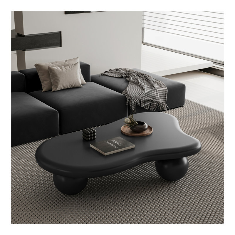 Table basse de 47 pouces en forme de nuage avec 3 pieds sphériques pour le salon, noir, H 13,78 po x l 47,2 po x P 31,5 po