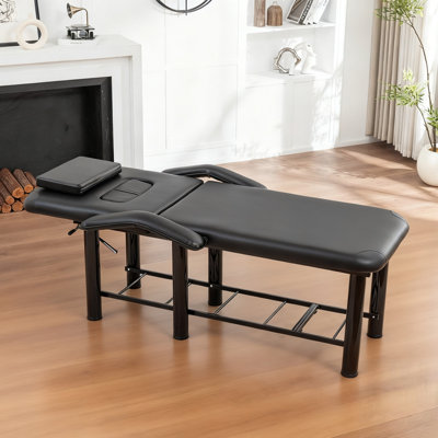Lit de beauté professionnel avec appui-tête amovible, coussins de poitrine, accoudoirs et tablette de rangement pour spa, massage et tatoo