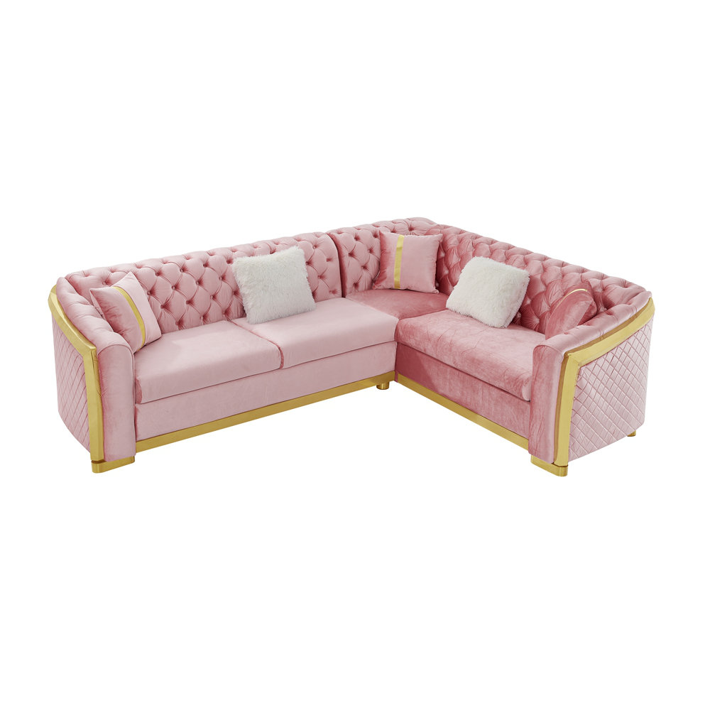 Everly Quinn 106 Inches L-Shaped Chesterfield Sectional Sofa Set with ...