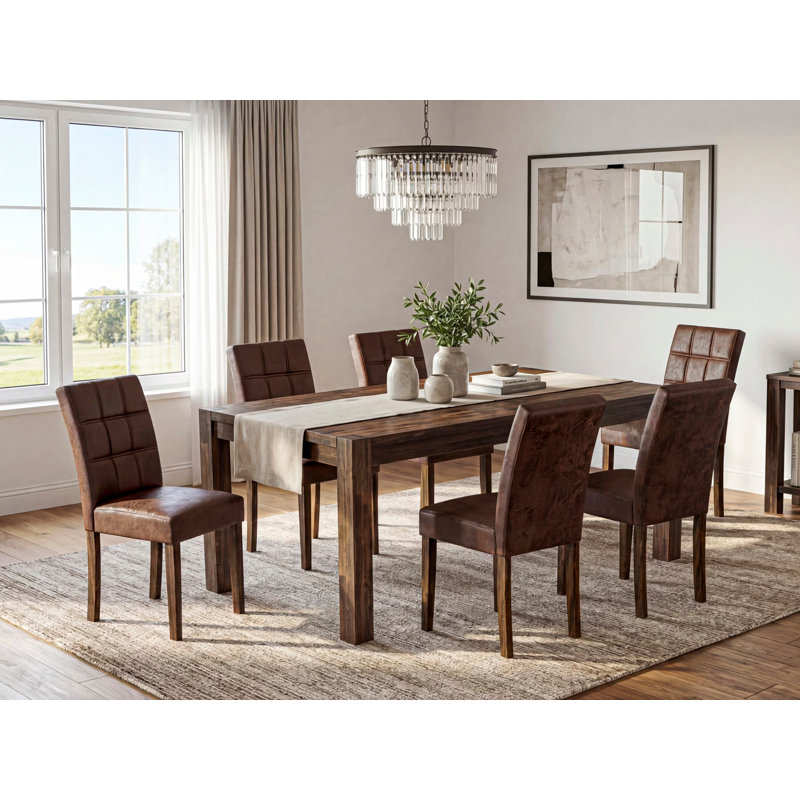 L'ensemble de salle à manger 7 pièces Mid Century comprend une table de salle à manger Mid Century et 6 chaises de cuisine en polyester texturé noir