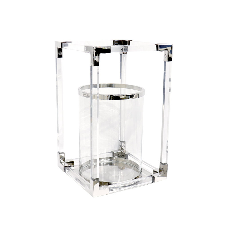 Soren Chrome Polished Lucite Lantern, Large, 21" H x 13" W x 13" D