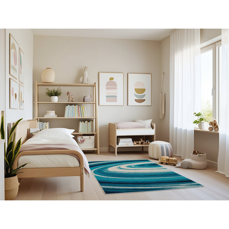 Machine Washable Space Blue Area Rug, Rectangle 4' x 6'