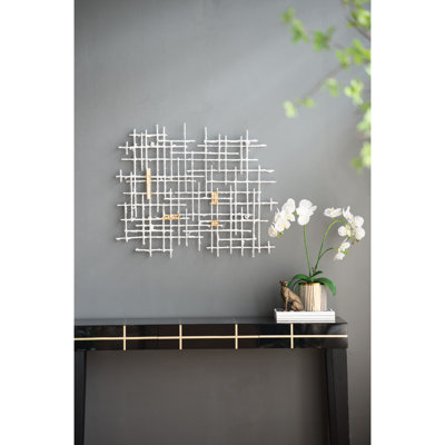 Large Geometric 32X1.5X26" Wall Decoration, White And Gold, Add Modern Flair To Home Decor White+Gold, Sophisticated Look For Bedroom & Living Room