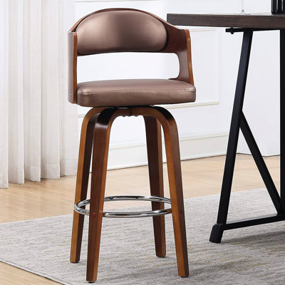 Pivot de 27 pouces de style Mid-Century, bois et similicuir, teinte rose, pivot de 360 sièges, pour comptoirs de cuisine à rotation rose noire, repose-pieds confortables