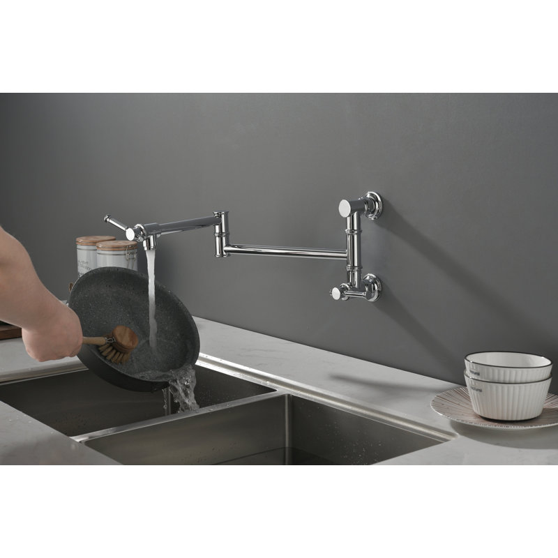 Wall Mounted Pot Filler Faucet, Modern Brass Pot Filler Two-Attachment Wall Mount Folding Kitchen Pot Filler Swing Arm