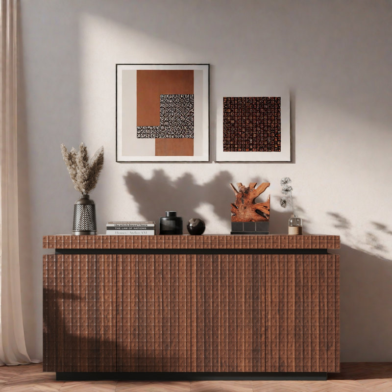 Buffet moderne avec grand espace de rangement et finition texturée distinctive