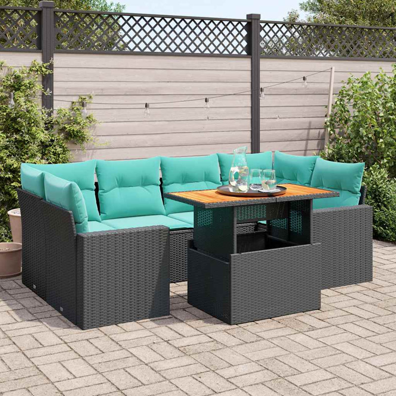  Ensemble de canapé de patio 7 pièces avec coussins en rotin de polyester