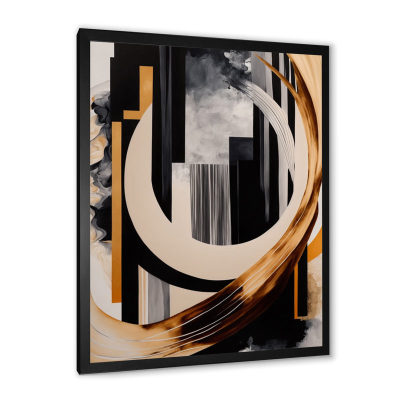 «Gold Touch Art Deco I», art mural abstrait grand, H 20 po x l 12 po x P 1 po, Impression noire sur toile encadrée