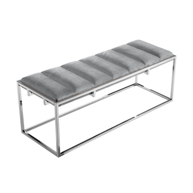Tyley Upholstered Bench, Gray/Chrome