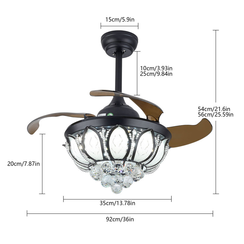 36'' Crystal Ceiling Fan Light with Remote Control
