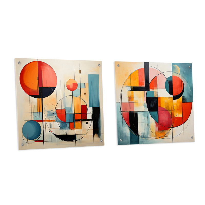 Maxwell - Ensemble de 2 verres muraux abstraits en acrylique Mid-Century, H 36 po x l 73 po