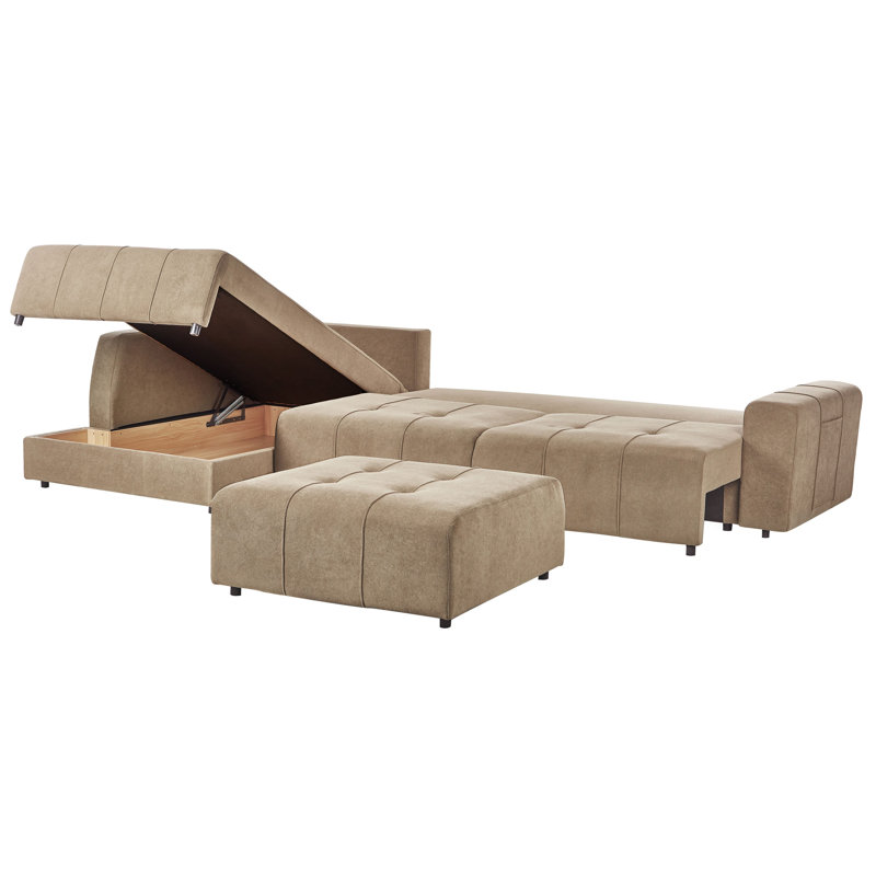 Corner Sofa Bed INNVIK Fabric 4 Seater, Left Hand Facing, Brown