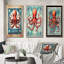 «Retro Stamp Portrait Of Red Octopus», 3 pièces sur toile-922760161-922760188