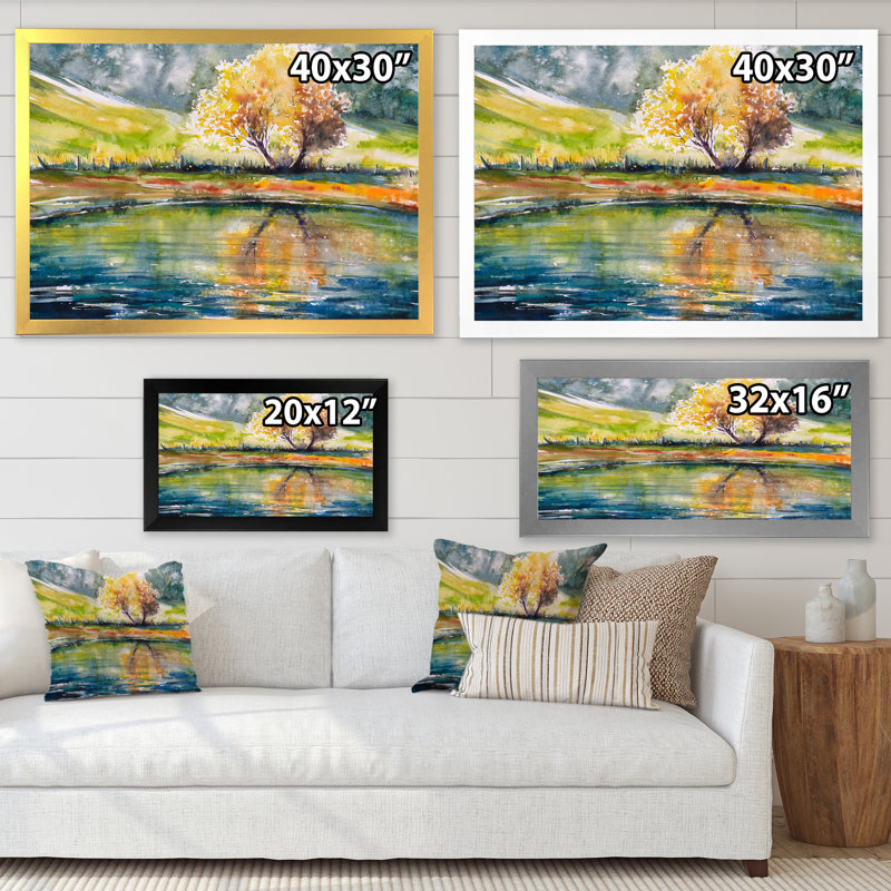 Arbre d'automne avec feuilles orange - peinture sur toile, Toile blanche avec cadre d'angle fermé, H 34 po x l 44 po