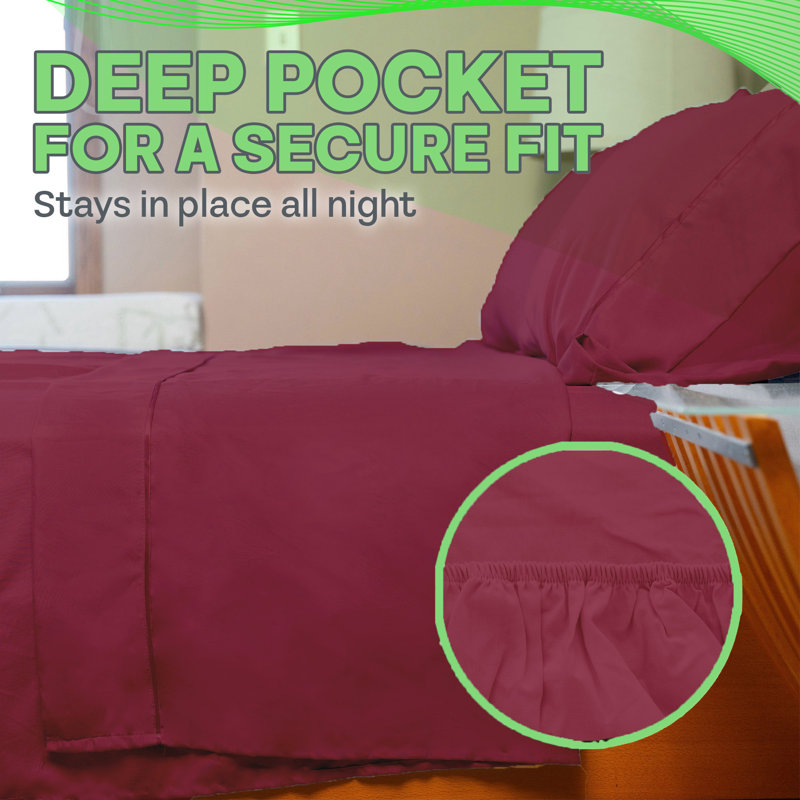 Ultra Soft Bamboo Sheet Set - 4 Pc Set - Wrinkle Resistant - Cooling Sheets with Deep Pockets, Burgundy