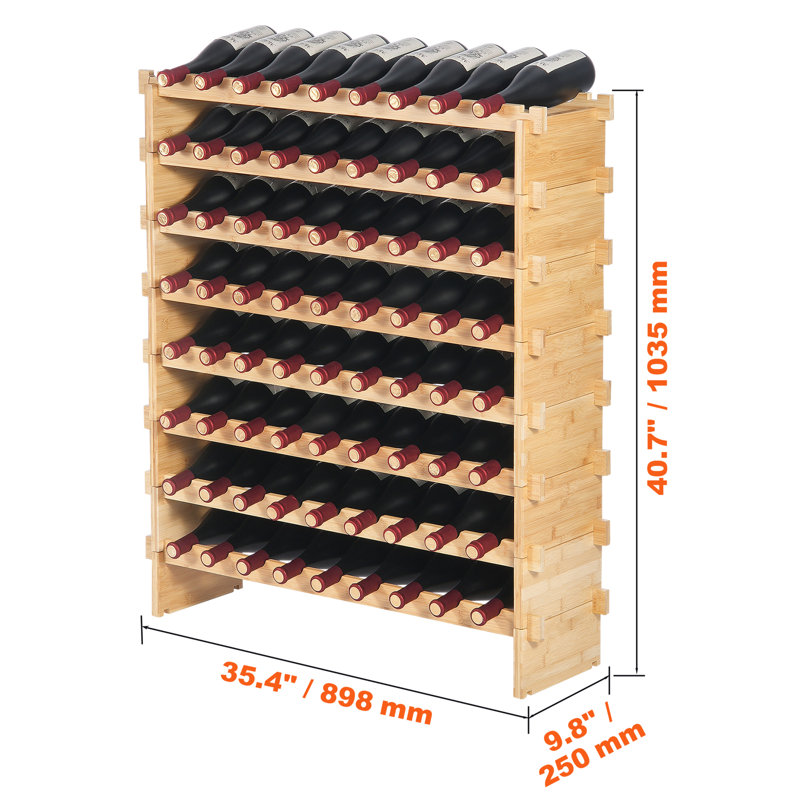 72 Bottle Upgrade Modular Wine Rack Bamboo Wood Display Shelf 8-Tier