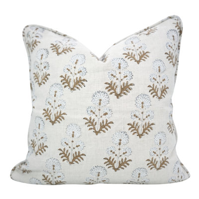Fabdivine Handmade Block Print Linen Cushion Cover with Elegant Piping Detail Home Décor- Rishi
