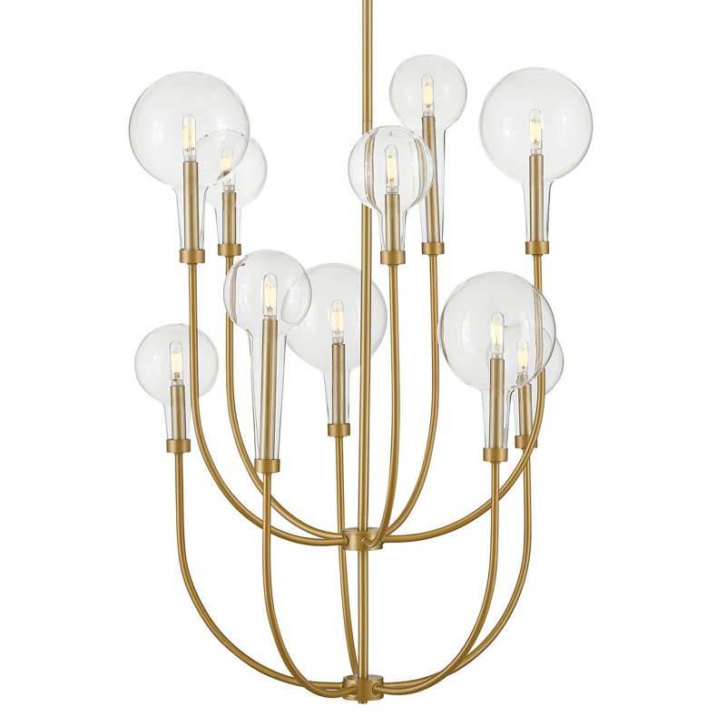 Alchemy 10-Light Clear Tapered Globe Pendant w/ U-Shaped Stems, Lacquered Brass