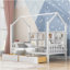 Lit simple en bois avec 2 tiroirs, lit pour enfant avec tablette de rangement, blanc