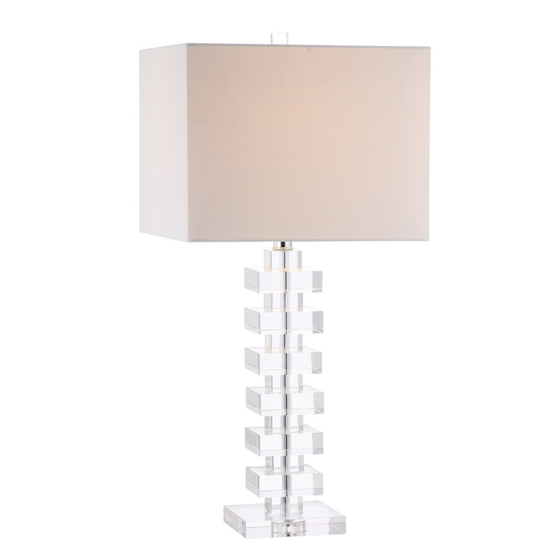 28" Clear Crystal Table Lamp with White Drum Shade
