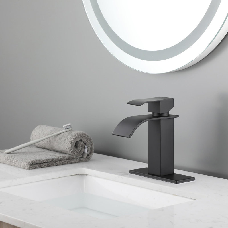 Single Handle Bathroom Vanity Sink Faucet with Waterfall Spout, Matte Black