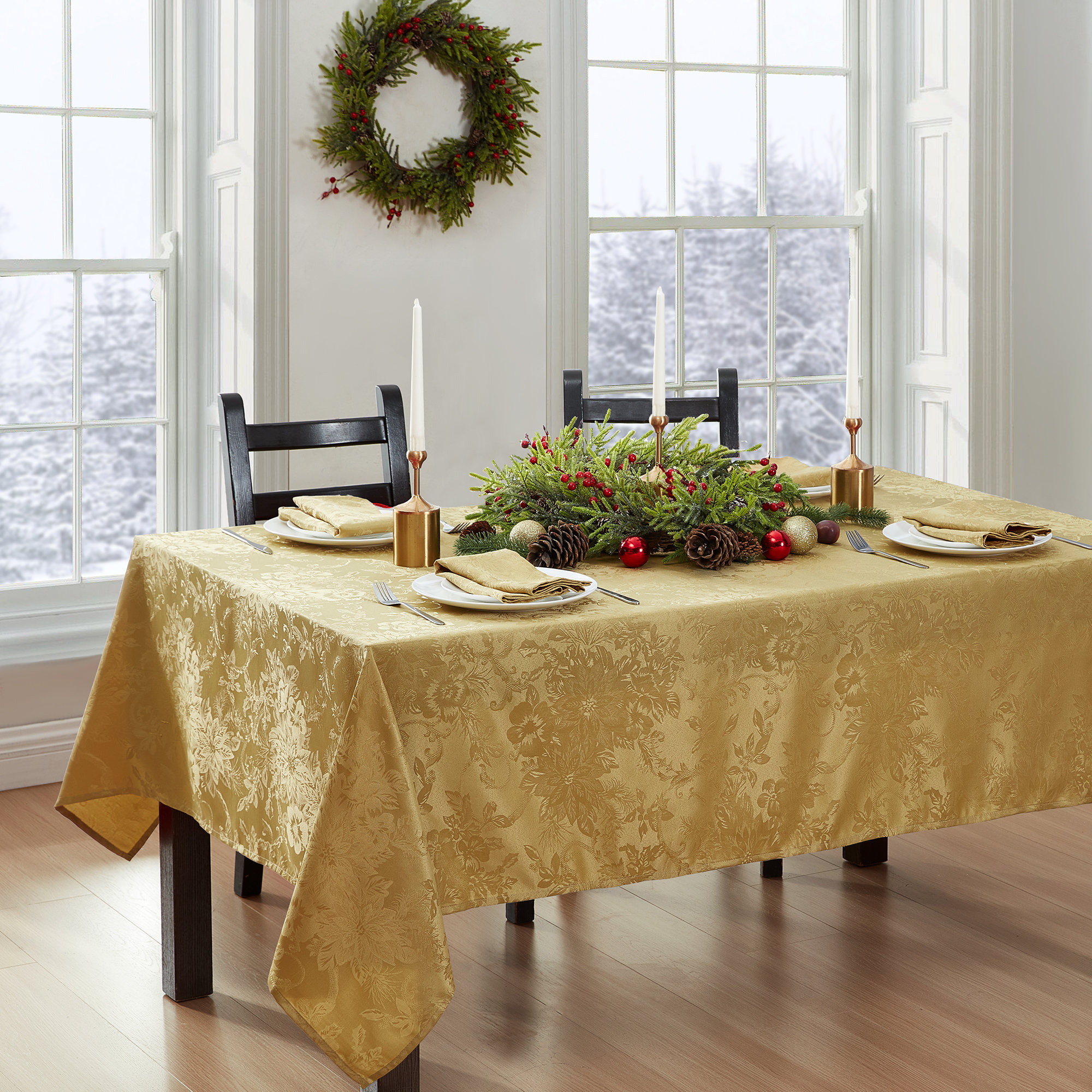Astoria Grand Tilghman Poinsettia Floral Woven Tablecloth & Reviews | Wayfair