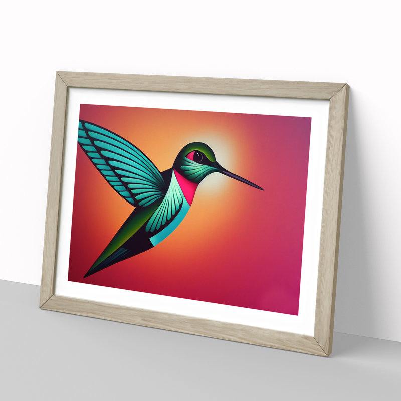Art Deco Hummingbird 1 Piece Single Picture Frame Wall Art, 34cm H x 46cm W, Beige