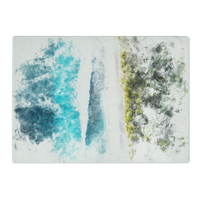 Tempered Glass Birds Eye View of the Beach Chopping Board, 20 cm x 28.5 cm