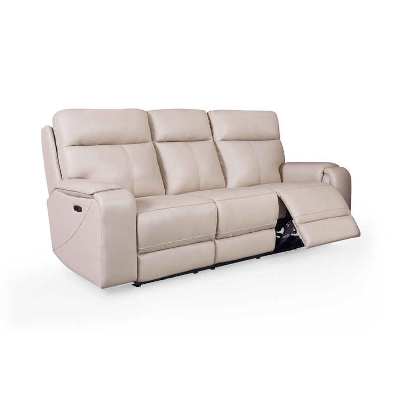 Bandera Dual Power Lay Flat Mechanism Leather Sofa, Putty