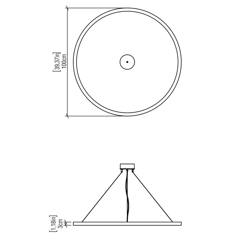 Luminaire suspendu à cadre DEL, H 1,18 po x l 39,37 po x P 39,37 po, Cappuccino biologique