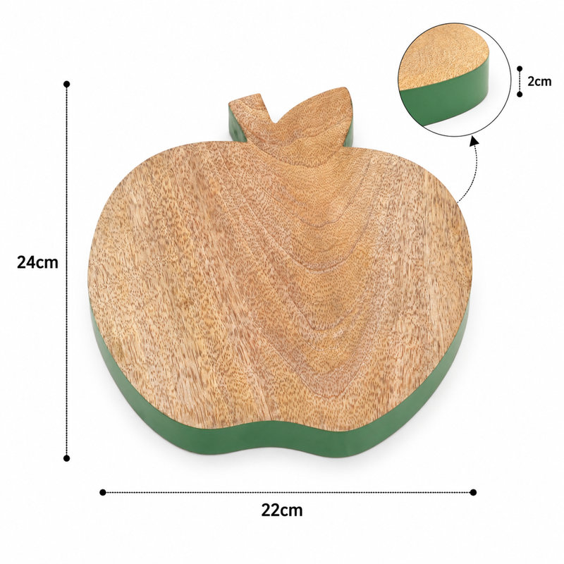 Apple-Shaped Mango Wood Serving Board with Coloured Edge – Wooden Cheese & Charcuterie Board, 24 cm