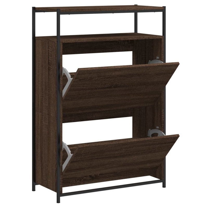8 Pair Shoe Storage Cabinet, Brown Oak