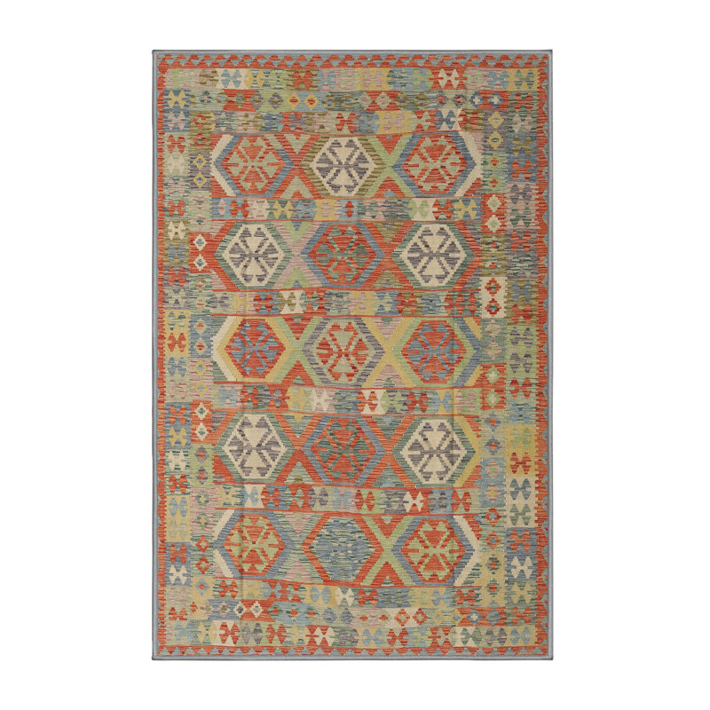 Tapis orange/vert mer contemporaine Elinna, Rectangle 5 pi x 7 pi