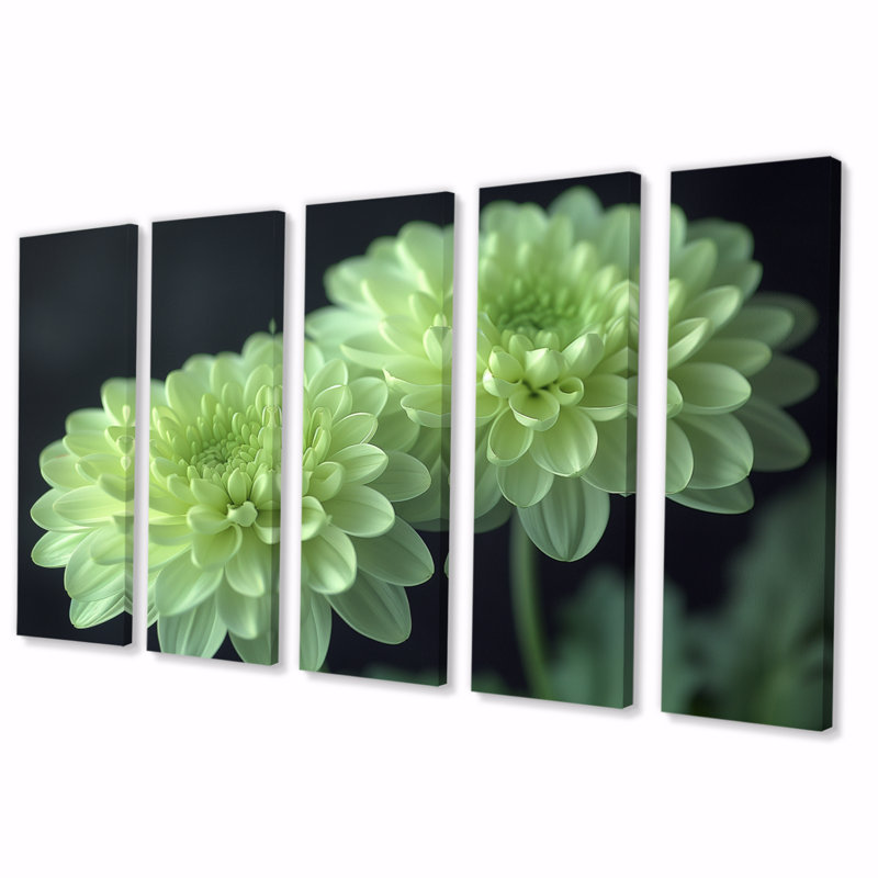 Ensemble de salon mural vert avec fleurs monochromes Mums I - Mums, H 28 po x l 60 po