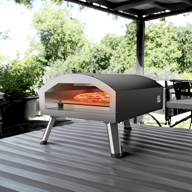Black Steel Electric Outdoor Portable Pizza Oven with Stone Surface