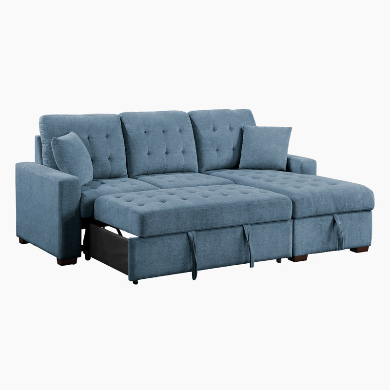 Eleen 2-Piece Sectional Sofa Sleeper with Hidden Storage, Right Hand Facing, Blue Fabric