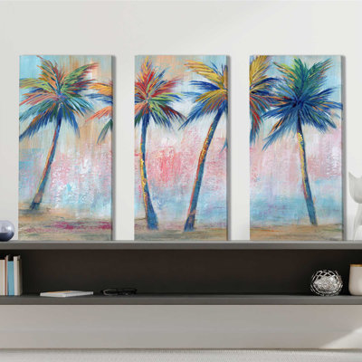 Color Pop Palms - ensemble de 3 peintures sur toile tendue