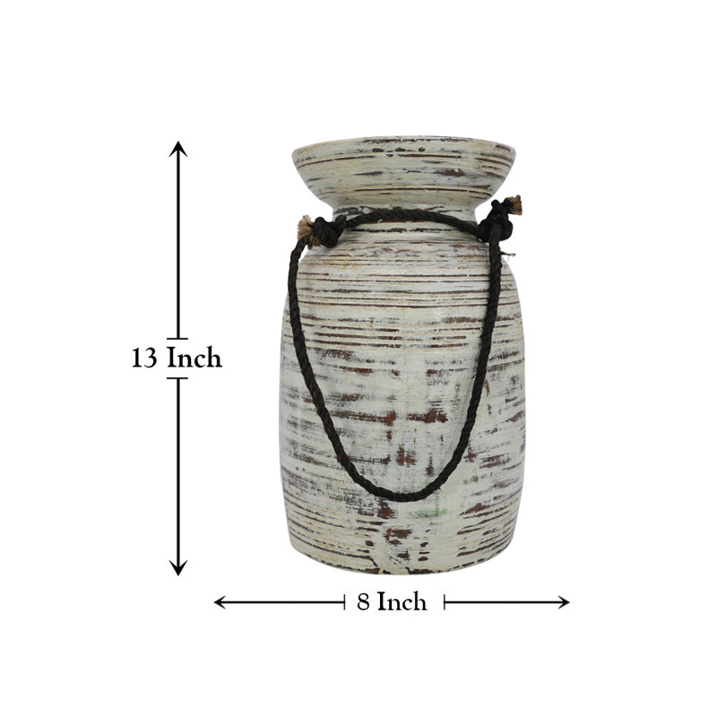  Vase en bois sculpté - Décoration rustique d'inspiration antique pour maisons modernes et traditionnelles