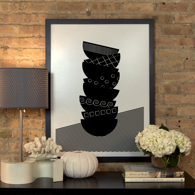 «Bowls», art, Papier encadré noir, H 32 po x l 24 po x P 1 po