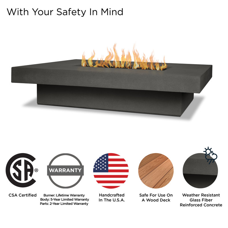 Geneva Concrete Propane Fire Pit Table, Carbon, 14" H x 60" W x 45" D