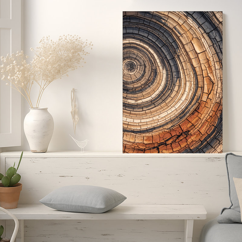 Toile brûlée, anneaux d'arbre concentrique, texture de toile craquelée, 36"H x 24"W