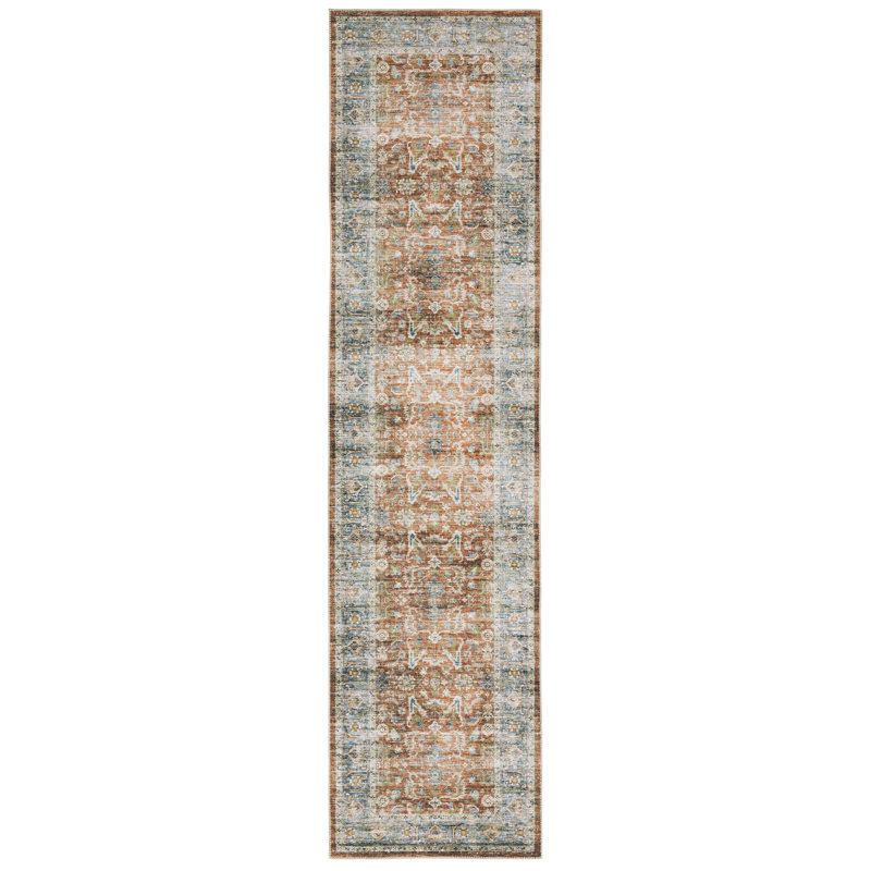 Tapis antidérapant rouille / bleu Goreville, Tapis de couloir 2 pi x 8 pi