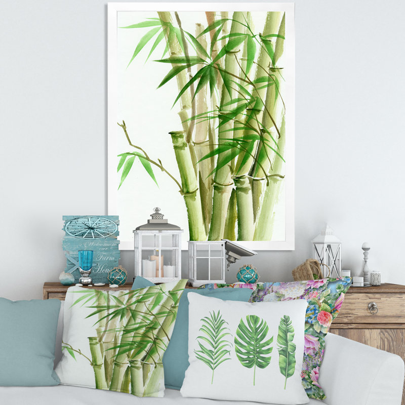 Détail du bambou vert foncé II - imprimé traditionnel, H 40 po x l 30 po x 1,5 po, Toile blanche encadrée