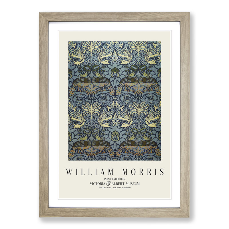 Peacock and Dragon by William Morris - Picture Frame Painting, 65cm H x 48cm W x 2cm D, Oak