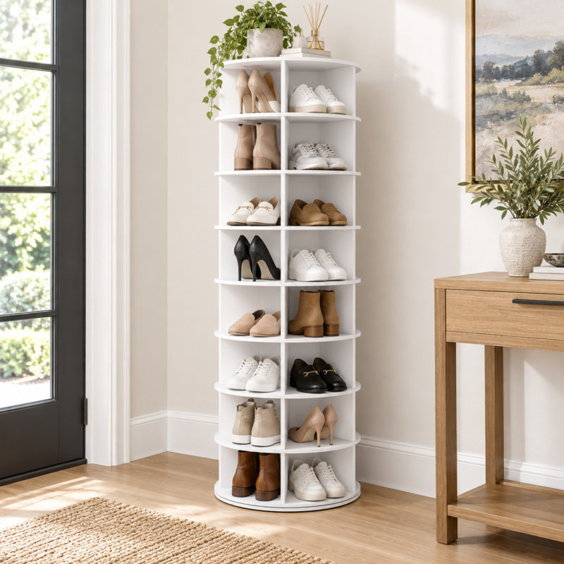 Étagère à chaussures rotative autoportante avec design de rangement pivotant à 360°, 8-Tier